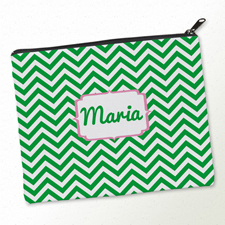Grüne Zickzack Kosmetiktasche Rosa Monogramm Gestalten 20,3 x 25,4 cm