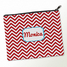Rote Zickzack Kosmetiktasche Aqua Monogramm Gestalten 20,3 x 25,4 cm