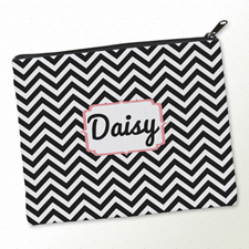 Schwarz Rosa Zickzack Kosmetiktasche Monogramm Gestalten 20,3 x 25,4 cm