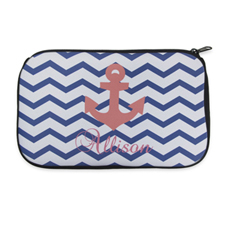 Navy Blaue Wellen Roter Anker Kosmetiktasche 15,2 x 25,4  cm