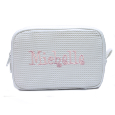Weiße Bestickte Waffelmuster Kosmetiktasche 15,7 x 22,9 cm