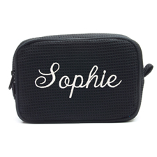 Schwarze Bestickte Waffelmuster Kosmetiktasche 15,7 x 22,9 cm
