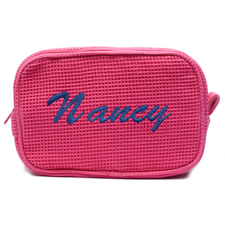 Fuchsia Rote Bestickte Waffelmuster Kosmetiktasche 15,7 x 22,9 cm