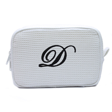 Waffelmuster Weiß Monogramm Bestickte Kosmetiktasche 15,7 x 22,9 cm