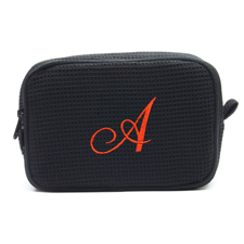 Waffelmuster Schwarz Monogramm Bestickte Kosmetiktasche 15,7 x 22,9 cm
