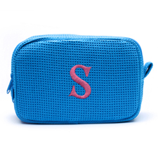 Waffelmuster Türkis Monogramm Bestickte Kosmetiktasche 15,7 x 22,9 cm