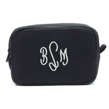 Waffelmuster Schwarz  Drei Buchstaben Bestickte Kosmetiktasche 15,7 x 22,9 cm