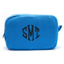 Waffelmuster Türkis Blau Drei Buchstaben Bestickte Kosmetiktasche 15,7 x 22,9 cm