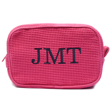 Waffelmuster Rot Pink Drei Buchstaben Bestickte Kosmetiktasche 15,7 x 22,9 cm