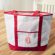 Rote Bestickte Große Stofftasche mit 3 Buchstaben und Reißverschluss