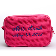 Pink Rote Bestickte Waffelmuster Kosmetikbag 15,7 x 22,9 cm
