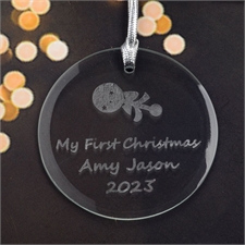 Rassel Baby Glück Baumschmuck Weihnachten Personalisieren Gravur Glas Rund