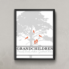 Grauer Stammbaum Fünf Vögel Personalisiertes Poster Klein 21,6 x 27,9 cm