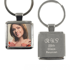 Foto und Textgravur Personalisieren Quadratischer Schlüsselbund Metall 31x31mm