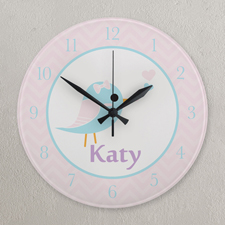 Vögelchen Pink und Blau Runde Wanduhr Personalisieren Acryl 27,3 cm