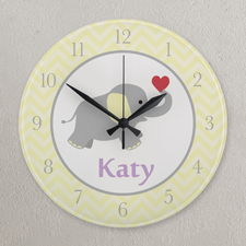 Elefant Gelb und Weiß Runde Wanduhr Personalisieren Acryl