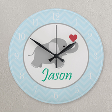 Elefant Blau und Grau Runde Wanduhr Personalisieren Acryl