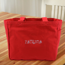 Vertikal Bestickte Baumwolltasche Personalisieren Rot