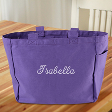 Bestickte Baumwolltasche Monogramm hinter Text Personalisieren Lila
