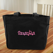 Drei Zeilen Text Bestickte Baumwolltasche Personalisieren Schwarz