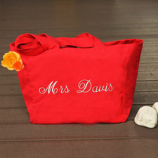 Drei Zeilen Text Bestickte Baumwolltasche Personalisieren Rot