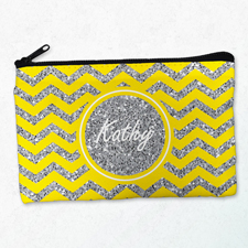 Gelbe Glitzer Kosmetiktasche Beide Seiten gleich Personalisieren 12,7 x 20,2 cm