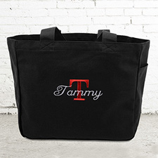 Bestickte Baumwolltasche Monogramm und Text Personalisieren Schwarz