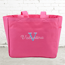 Bestickte Baumwolltasche Monogramm und Text Personalisieren Hot Pink