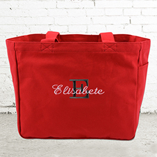 Bestickte Baumwolltasche Monogramm und Text Personalisieren Rot