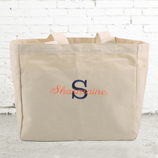 Bestickte Baumwolltasche Monogramm und Text Personalisieren Beige
