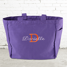 Bestickte Baumwolltasche Monogramm und Text Personalisieren Lila