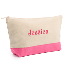Hot Pink Weiße Mittelgroße Bestickte Kosmetiktasche Gestalten 16,5 x 24,1 cm