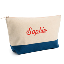 Navy Dunkelblau Weiße Mittelgroße Bestickte Kosmetiktasche Gestalten 16,5 x 24,1 cm