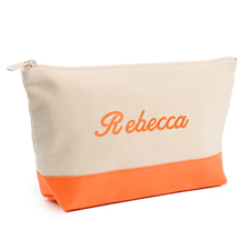 Orange Weiße Mittelgroße Bestickte Kosmetiktasche Gestalten 16,5 x 24,1 cm