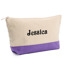 Lila Weiße Mittelgroße Bestickte Kosmetiktasche Gestalten 16,5 x 24,1 cm