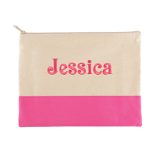Große Bestickte Kosmetiktasche Gestalten 22,9 x 29,8 cm Hot Pink