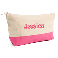 Hot Pink Weiß Bestickte Kosmetiktasche Personalisieren 17,8 x 27,9 cm