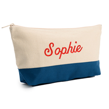 Navy Dunkelblau Weiß Bestickte Kosmetiktasche Personalisieren 17,8 x 27,9 cm