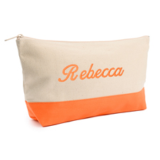 Orange Weiß Bestickte Kosmetiktasche Personalisieren 17,8 x 27,9 cm