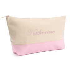 Pink Weiß Bestickte Kosmetiktasche Personalisieren 17,8 x 27,9 cm