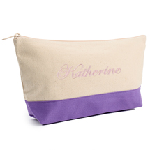 Lila Weiß Bestickte Kosmetiktasche Personalisieren 17,8 x 27,9 cm