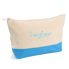 Hellblau Aqua Weiße Mittelgroße Bestickte Kosmetiktasche Gestalten 16,5 x 24,1 cm