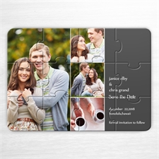 Einladung Kollagepuzzle 4 Fotos im Quadrat, Grau