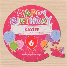 Ein Luftballon zum Geburtstag Rundes Puzzle Personalisieren Durchmesser 18,4 cm