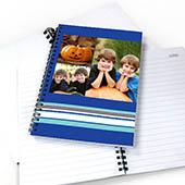 Notizbuch, Drei Fotos, Gestreift, Blau