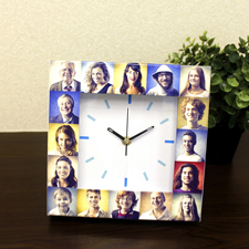Weiße Uhr Fotokollage Basic Großes Zifferblatt Himmelblaue Ziffern