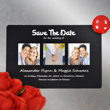 Save the Date drei Fotos Magnet Schwarz 10,16 x 15,24 cm