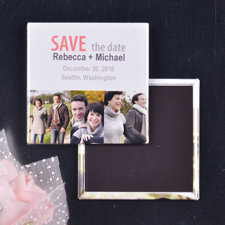 Pink & Grau Kollage Dreier Save the Date Solider Magnetbutton