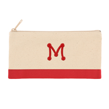 Bestickte Kosmetiktasche rot /  2-farbig Ihr Buchstabe auf einer Seite