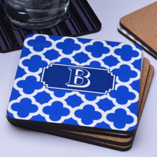 Glücksklee Monogramm Blau Personaliserter Bierdeckel Kunstoff und Kork